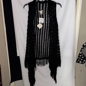 Chic Black Fringe A Shappe Knit Vest